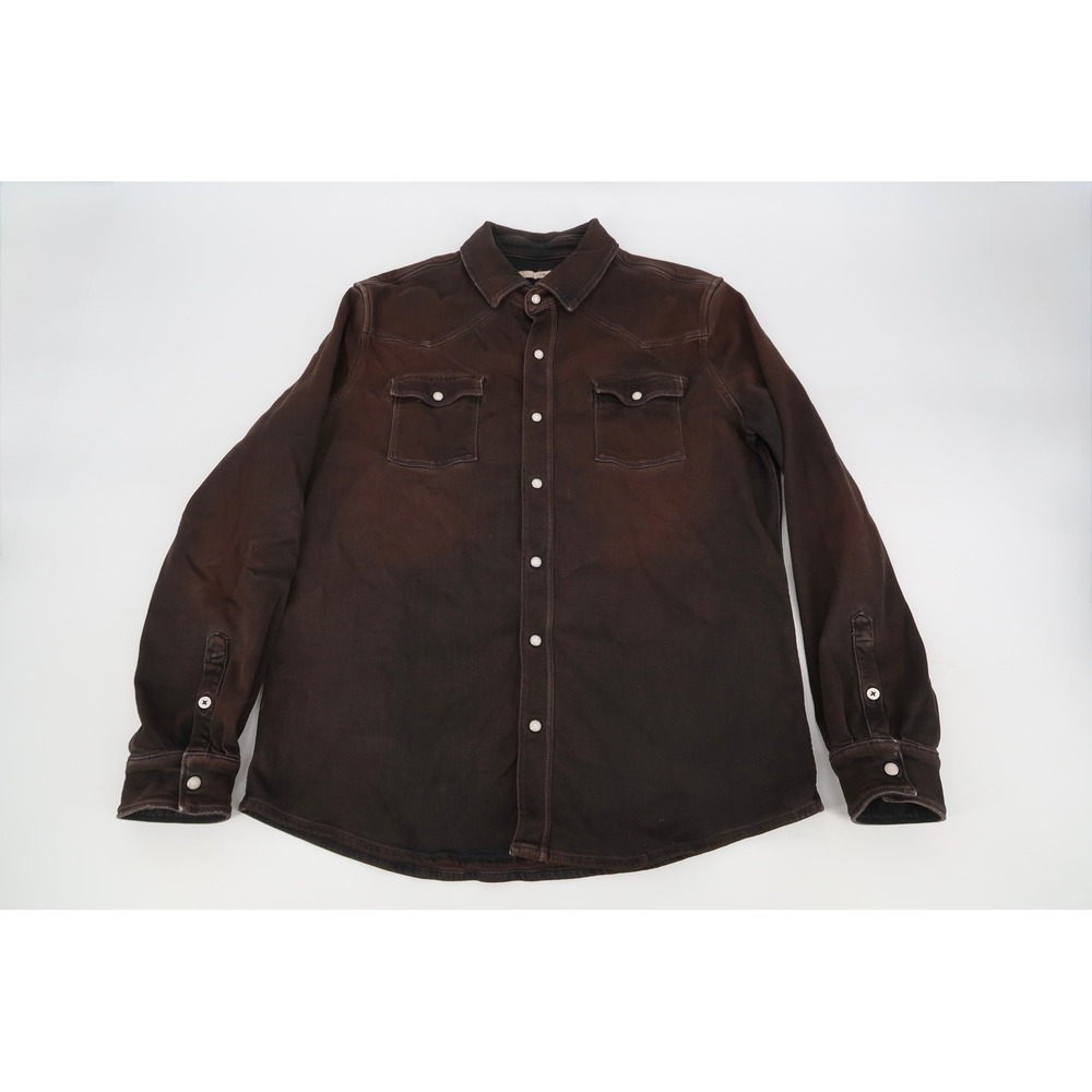 Teleria Zed Roper A Western Shirt Mens XL Distressed Brown Pearl Snap Italy - Picture 2 of 13